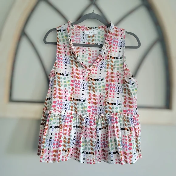 THML, Samantha Multi Color Dot Print Peplum Top, size Small - Picture 5 of 9
